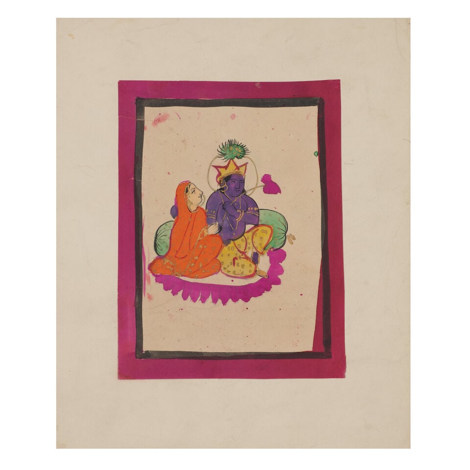 Three paintings depicting Rama and Lakhshmana, Siva and Parvati, and Vishnu, Lakhshmi and Brahma... (1 of 3)