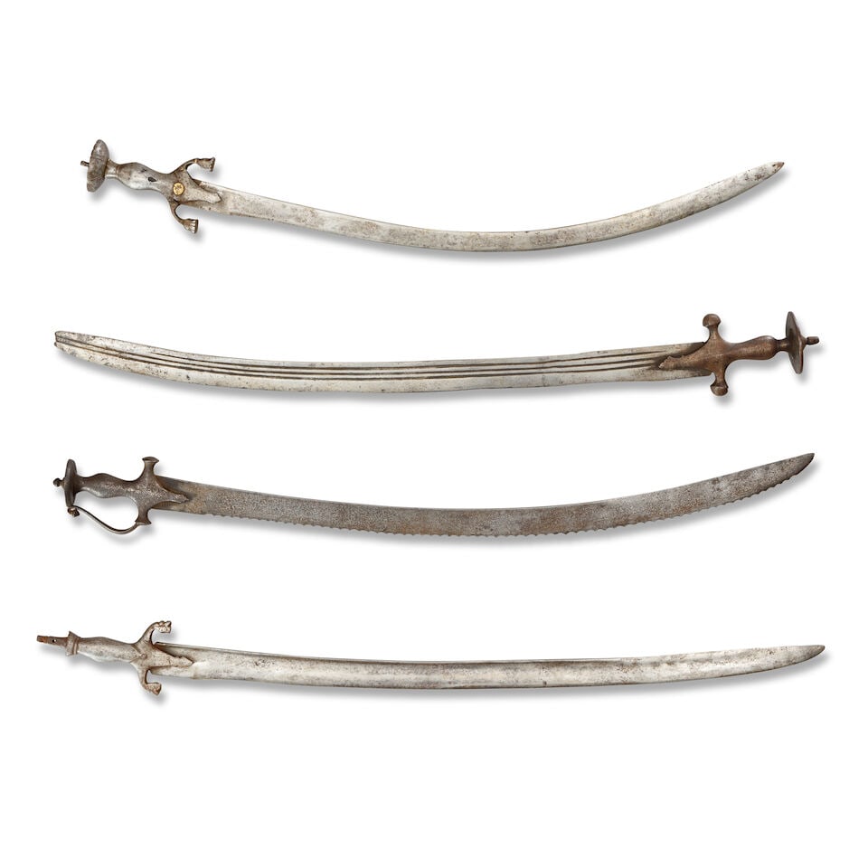 A group of four steel swords consisting of two pulouars and two tulwars India and Afghanistan, ... (1 of 6)