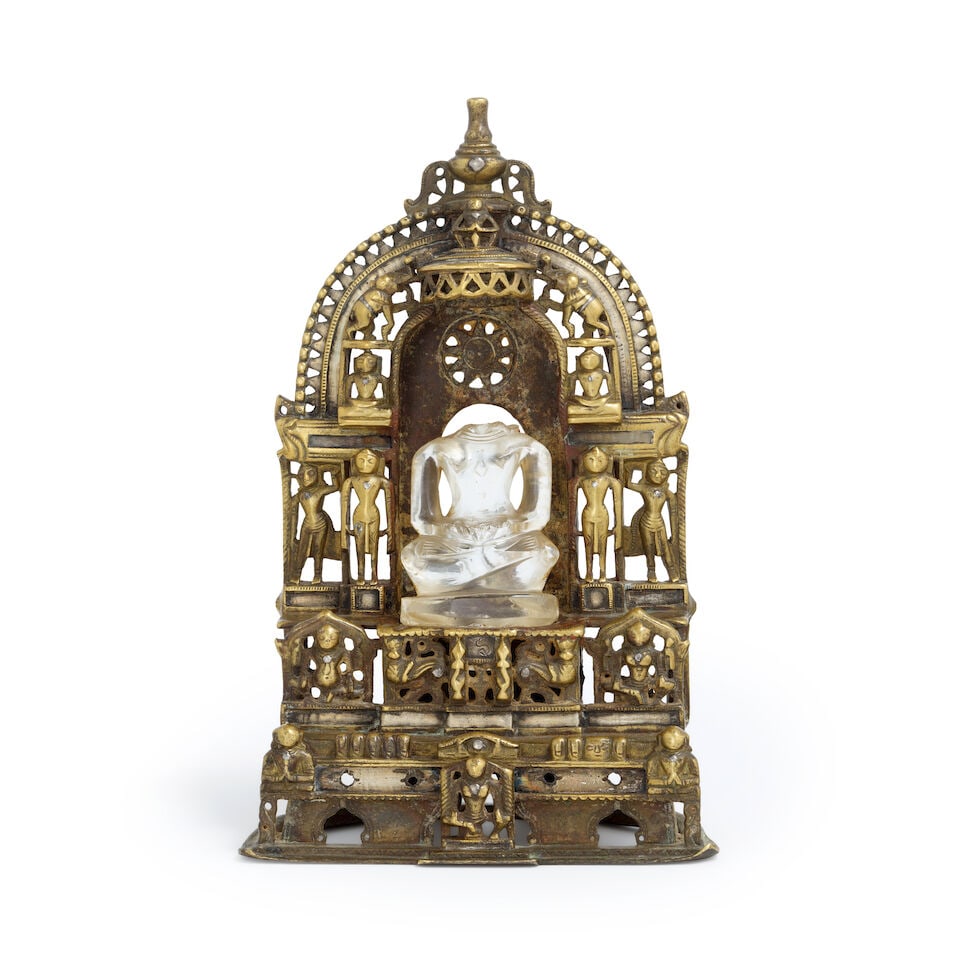 A Jain silver-inlaid brass shrine Western India, 15th/ 16th Century (1 of 3)