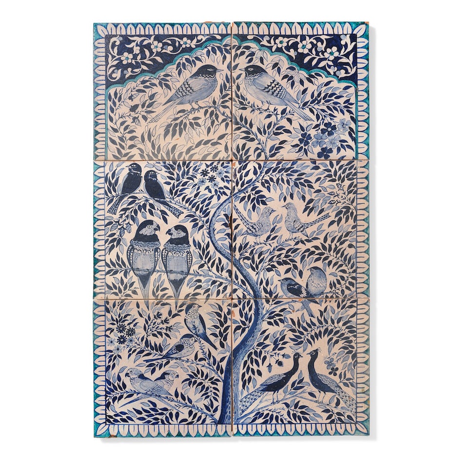 A Multan underglaze-painted pottery tile panel North India, 20th Century (6) (1 of 6)