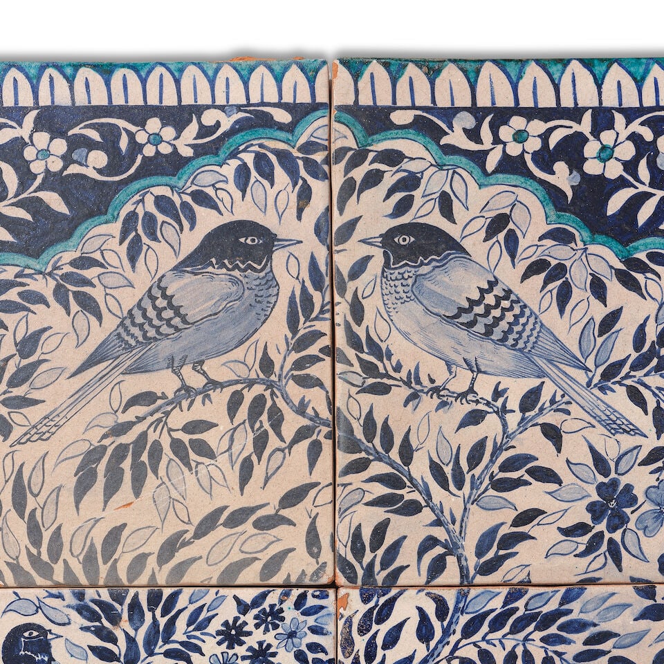 A Multan underglaze-painted pottery tile panel North India, 20th Century (6) - 2
