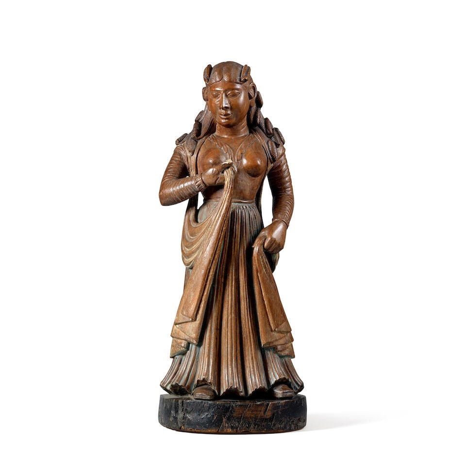 An Indo-Portuguese carved wood figure, possibly depicting Mary the Immaculate India, 18th Century (1 of 3)