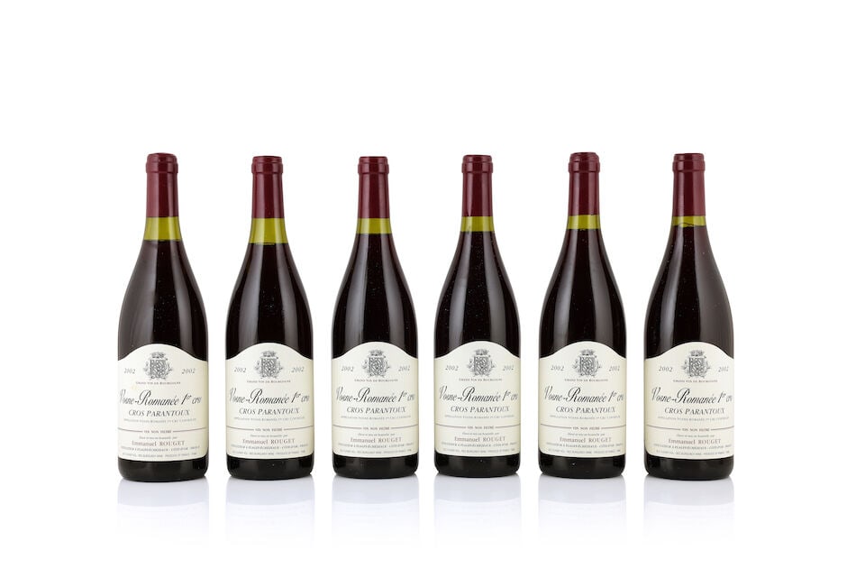 Emmanuel Rouget, Vosne Romanée 1er Cru Cros Parantoux, 2002 (6 x 750ml): Emmanuel Rouget, Vosne Romanée 1er Cru Cros Parantoux, 2002 (6 x 750ml) Region: Côte de Nuits Fill Level: 2 x 1, 2 x 1.5, 2 x 2cms Label: slightly creased labels, 1 marked This lot is