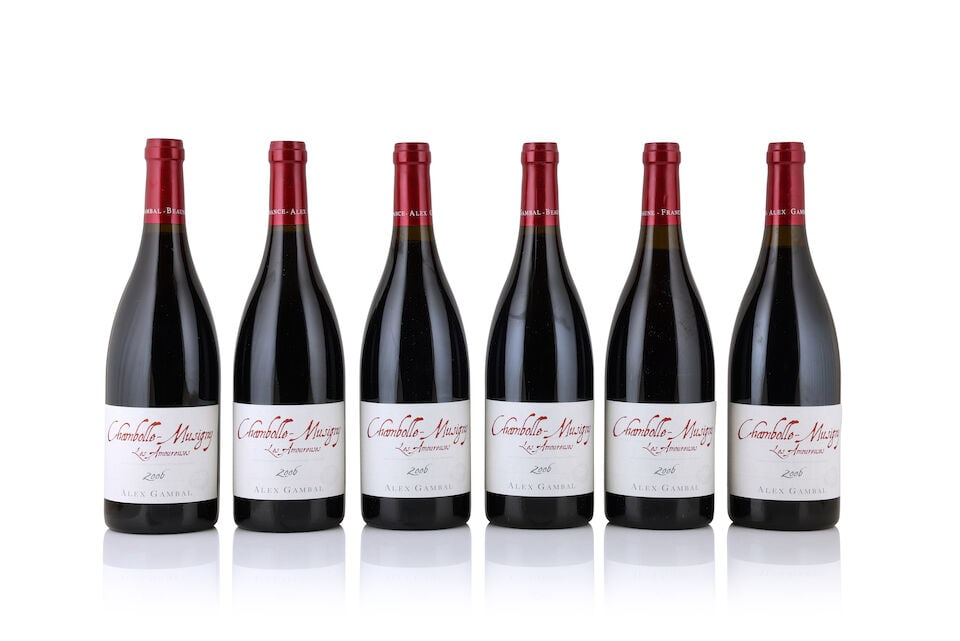 Alex Gambal, Chambolle-Musigny 1er Cru Les Amoureuses, 2006 (6 x 750ml): Alex Gambal, Chambolle-Musigny 1er Cru Les Amoureuses, 2006 (6 x 750ml) Region: Côte de Nuits Fill Level: 4 x 1cm, 2 x 2cms Capsule: 1 with very slight sign of old seepage Packaging: original