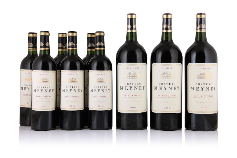 Château Meyney, 2015 (12 x 750ml) Château Meyney, 2016 (6 x 1500ml): Château Meyney, 2015 (12 x 750ml) Region: Saint-Estèphe Packaging: original wooden case Château Meyney, 2016 (6 x 1500ml) Region: Saint-Estèphe Packaging: original wooden case This