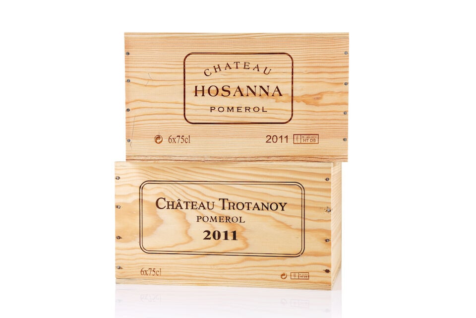 Château Trotanoy, 2011 (6 x 750ml) Château Hosanna, 2011 (6 x 750ml): Château Trotanoy, 2011 (6 x 750ml) Region: Pomerol Packaging: original wooden case Château Hosanna, 2011 (6 x 750ml) Region: Pomerol Packaging: original wooden case This lot is subject to