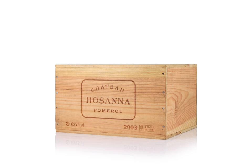 Château Hosanna, 2003 (6 x 750ml): Château Hosanna, 2003 (6 x 750ml) Region: Pomerol This lot is subject to the following lot symbols: Δ Δ VAT at the prevailing rate on Hammer Price and Buyer's Premium. Items may be kept