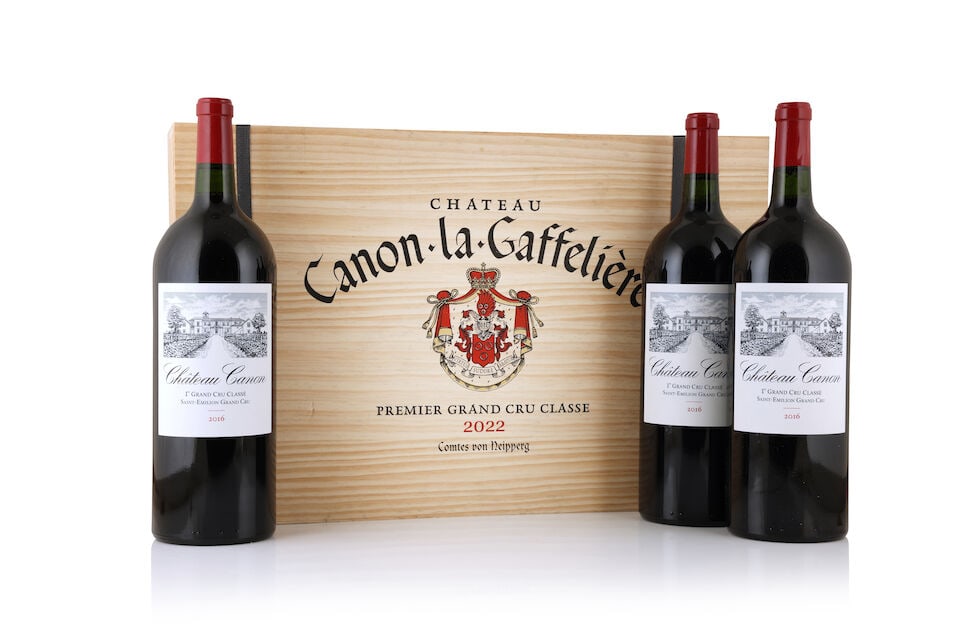 Château Canon, 2016 (3 x 1500ml) Château Canon-la-Gaffelière, 2022 (6 x 750ml): Château Canon, 2016 (3 x 1500ml) Region: St. Emilion Packaging: original wooden case in original carton Château Canon-la-Gaffelière, 2022 (6 x 750ml) Region: St. Emilion Packaging: orig