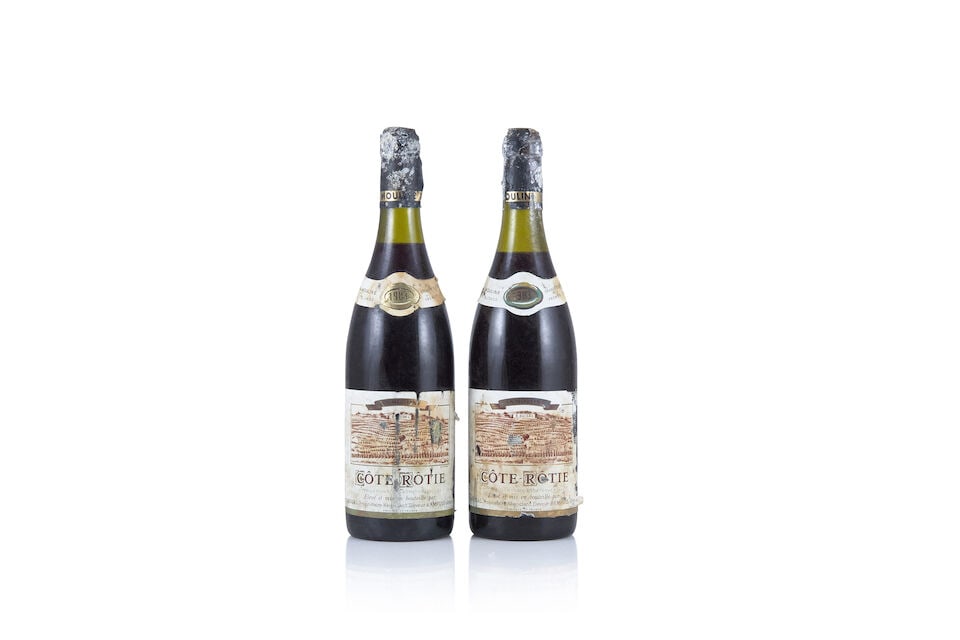 E. Guigal, Côte-Rôtie La Mouline, 1983 (2 x 750ml): E. Guigal, Côte-Rôtie La Mouline, 1983 (2 x 750ml) Region: Rhône Valley Fill Level: 1 x 2.5, 1 x 3cms below base of capsules Capsule: very badly corroded & damaged capsules Label: badly