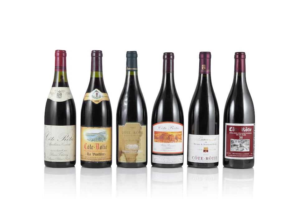 Bruno Thierry, Côte-Rôtie, 1983 (1 x 750ml) A. Dervieux-Thaize, Côte-Rôtie L...: Bruno Thierry, Côte-Rôtie, 1983 (1 x 750ml) Region: Rhône Valley Label: bin-soiled, damp-affected & peeling A. Dervieux-Thaize, Côte-Rôtie La Viaillere Cuvée Reserve, 198