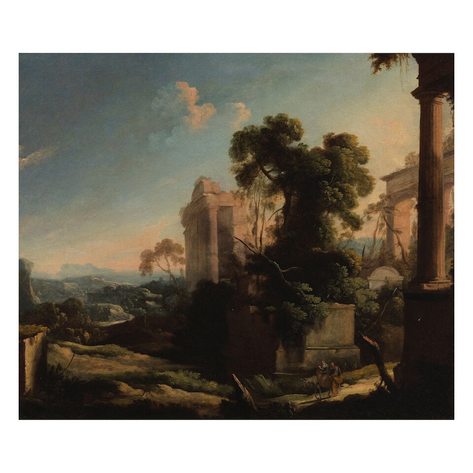 Pierre Antoine Patel the Younger (Paris 1648-1707) Landscape with classical ruins and the Flight... (1 of 3)