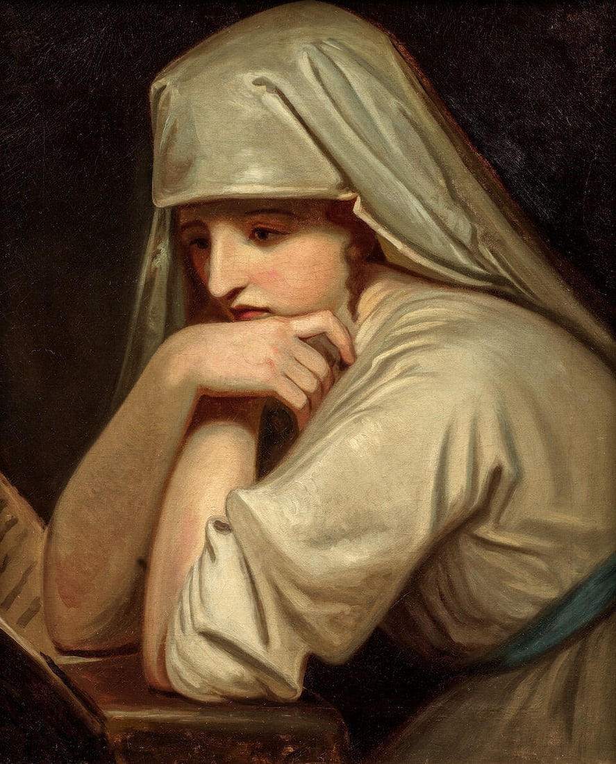 After George Romney, 18th Century Emma Hamilton as a nun framed: 85.8 x 75.7cm (1 of 3)