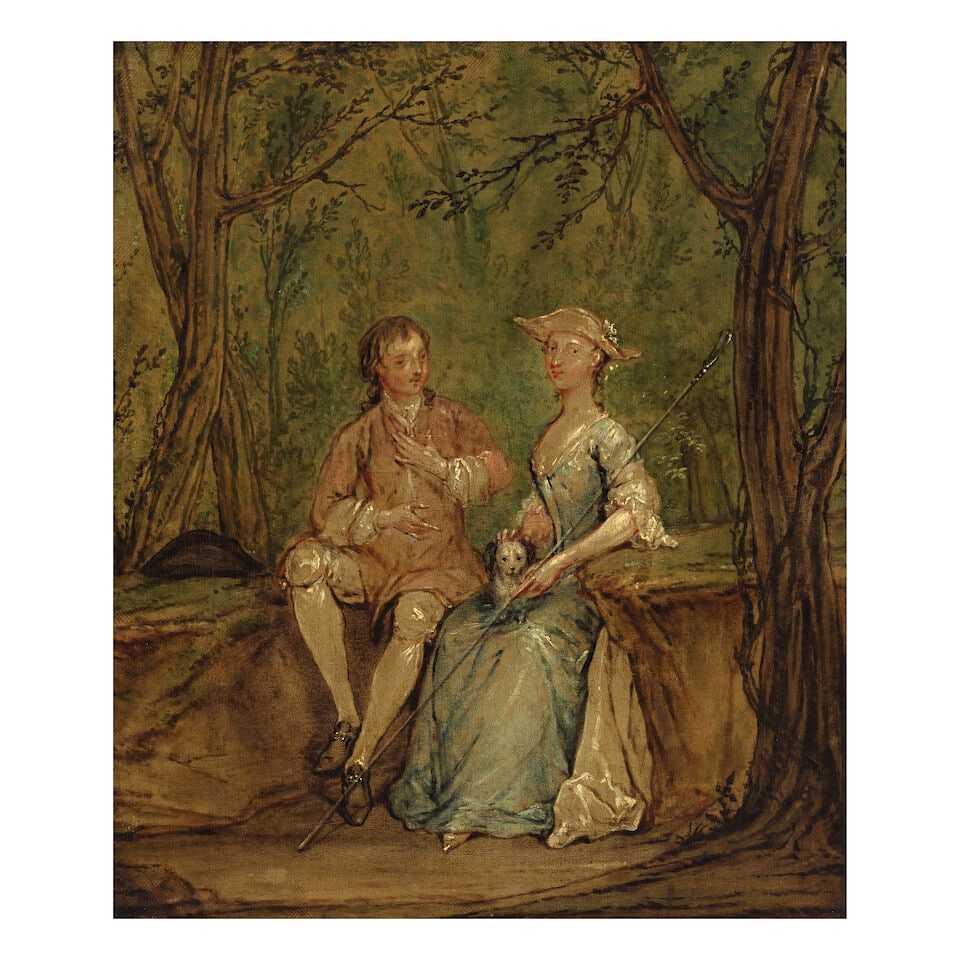 Marcellus Laroon the Younger (London 1679-1772 Oxford) A Gallant Conversation framed: 51 x 46cm. (1 of 3)