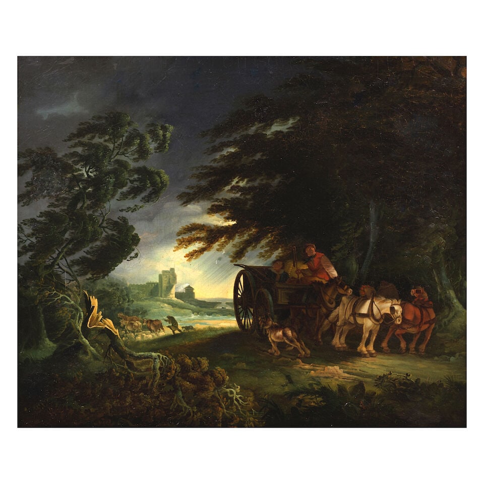 Samuel Colman (Yeovil 1780-1845 London) An incoming storm framed: 67.1 x 77.3cm: Samuel Colman (Yeovil 1780-1845 London) An incoming storm indistinctly signed 'S. Col*man' (on rock, lower right) oil on canvas 51.5 x 61.1cm (20 1/4 x 24 1/16in). framed: 67.1 x