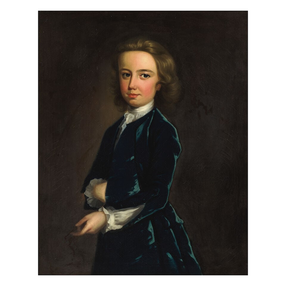 English School, circa 1728 Portrait of Peter Brooke of Mere, Cheshire, aged 7, half-length, wear... (1 of 3)