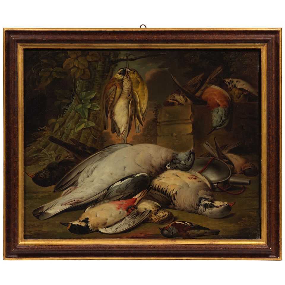 Circle of Anne Vallayer-Coster (Paris 1744-1818) Dead birds on a forest floor beside a water fla... - 3