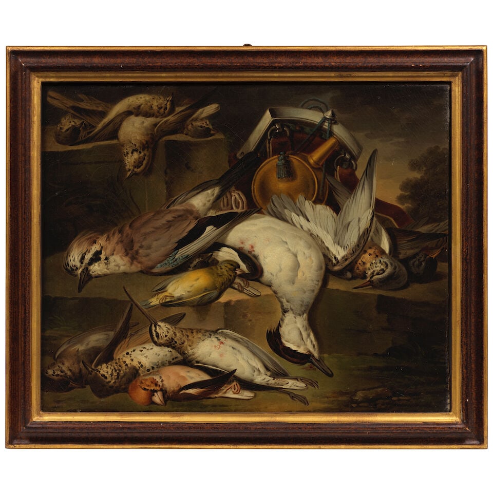 Circle of Anne Vallayer-Coster (Paris 1744-1818) Dead birds on a forest floor beside a water fla... - 5