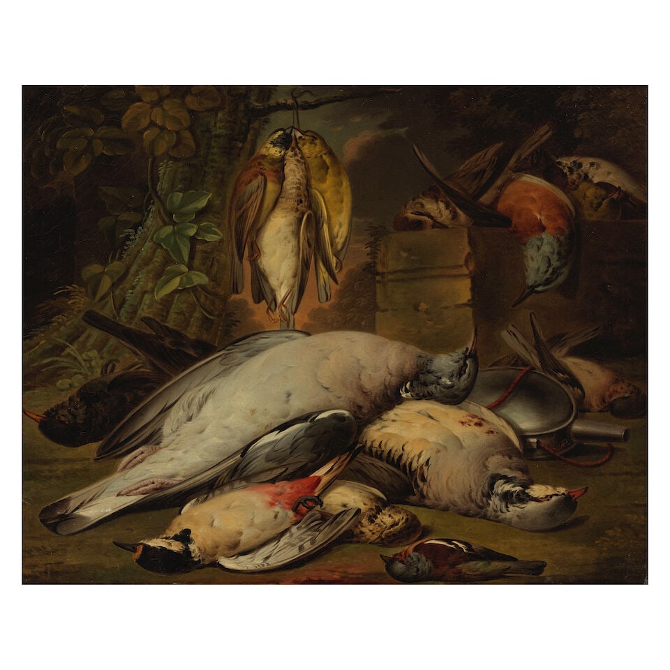 Circle of Anne Vallayer-Coster (Paris 1744-1818) Dead birds on a forest floor beside a water fla... - 6