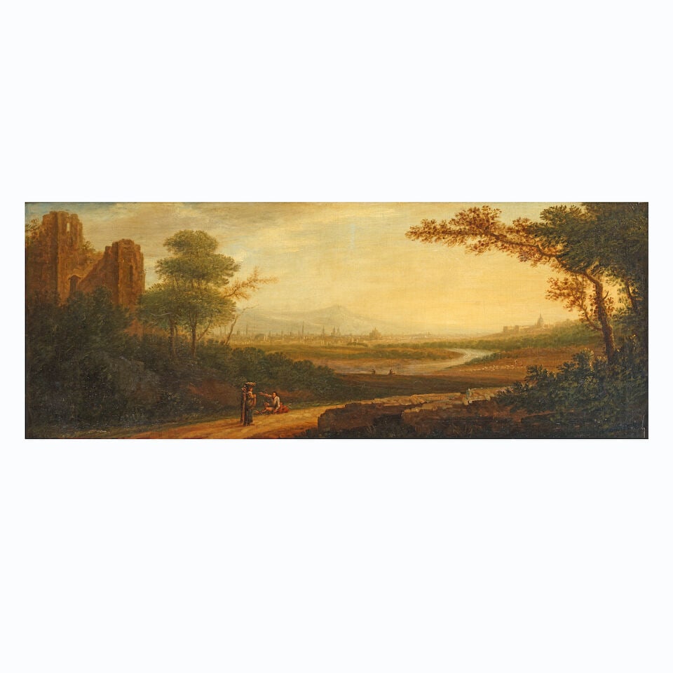 Edmund Garvey (Kilkenny 1740-1813 ?) An extensive view of Rome and the river Tiber framed: 56 x ... (1 of 3)