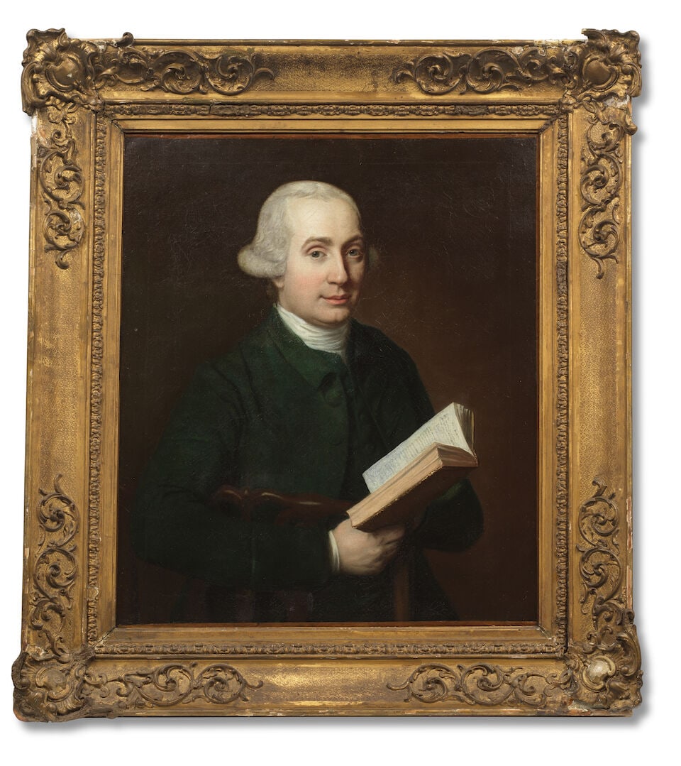 English School, 18th Century Portrait of a gentleman, half-length, holding a book framed: 102 x ... - 2