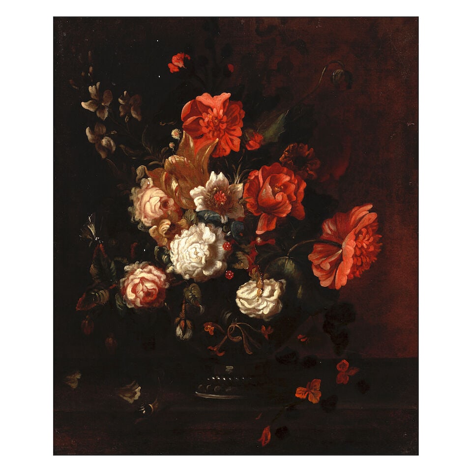 Dutch School, 18th Century Still life of flowers with roses, poppies, tulips and other flowers i... (1 of 3)