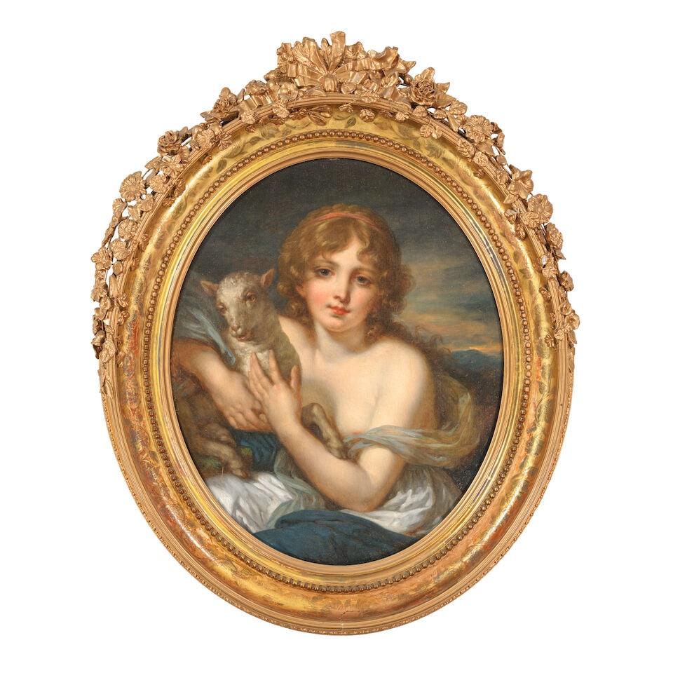 After Jean-Baptiste Greuze, Early 19th Century Girl with a Lamb framed:103 x 83.5cm - 2