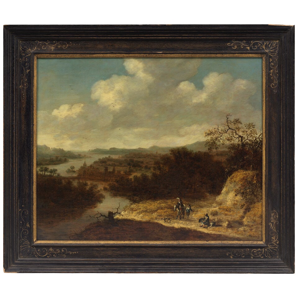 Dionys Verburgh (Rotterdam circa 1655-1722) An extensive river landscape with a horseman and his... - 5