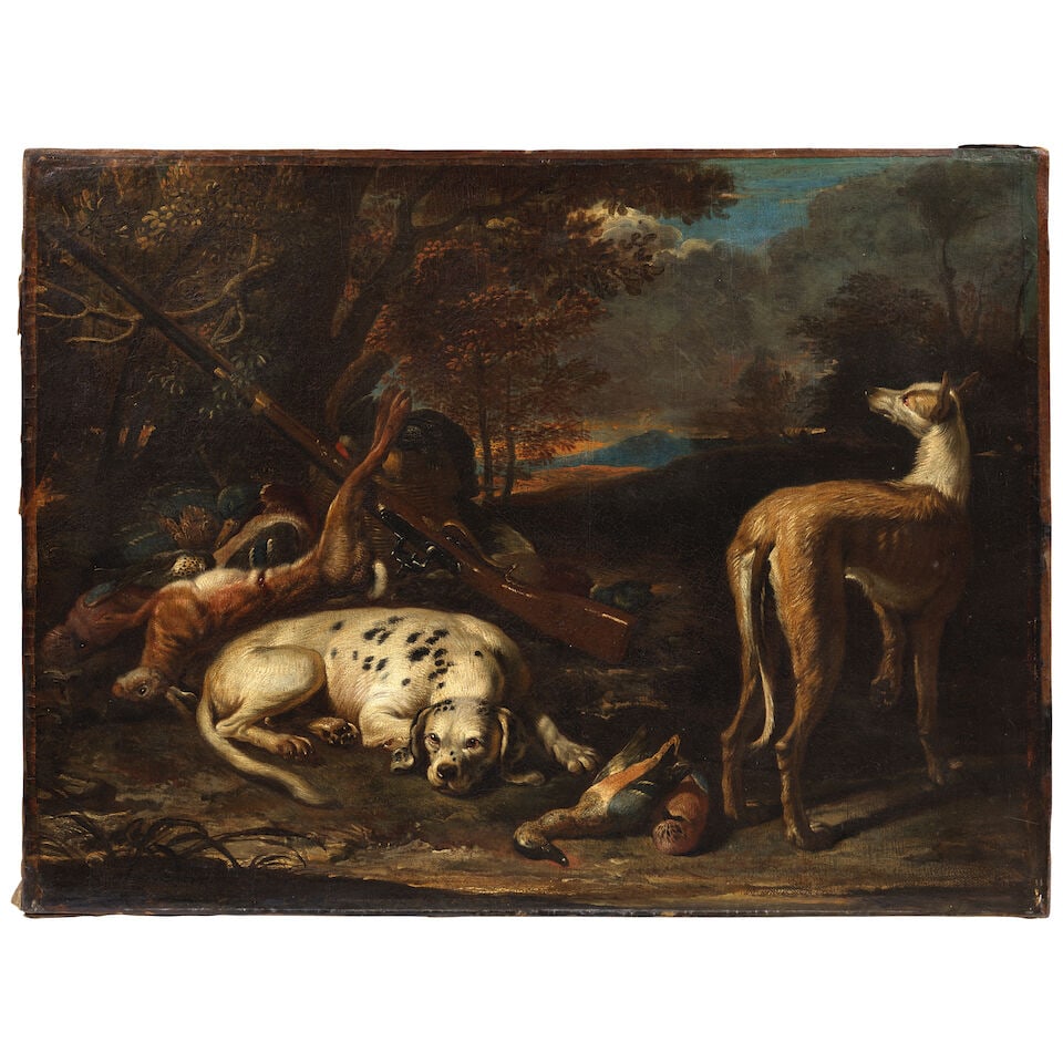 Circle of David de Coninck (Antwerp 1636-1699 Brussels) Dogs by the day's bag framed: 71.5 x 87.4cm (1 of 4)