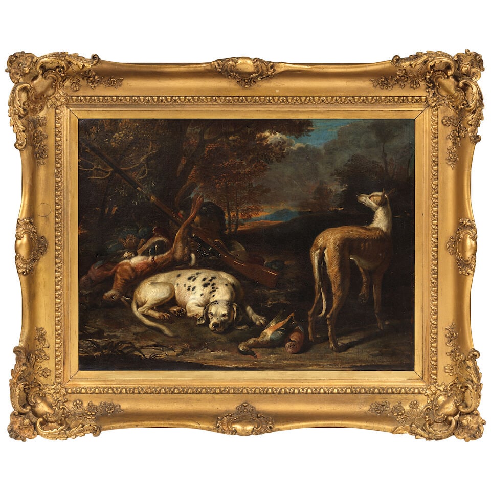 Circle of David de Coninck (Antwerp 1636-1699 Brussels) Dogs by the day's bag framed: 71.5 x 87.4cm - 3