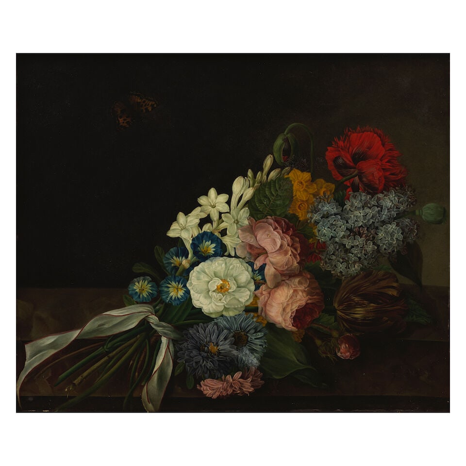 Johan Laurentz Jensen (Gentofte 1800-1856 Copenhagen) Still life with a bouquet of flowers on a ... (1 of 3)