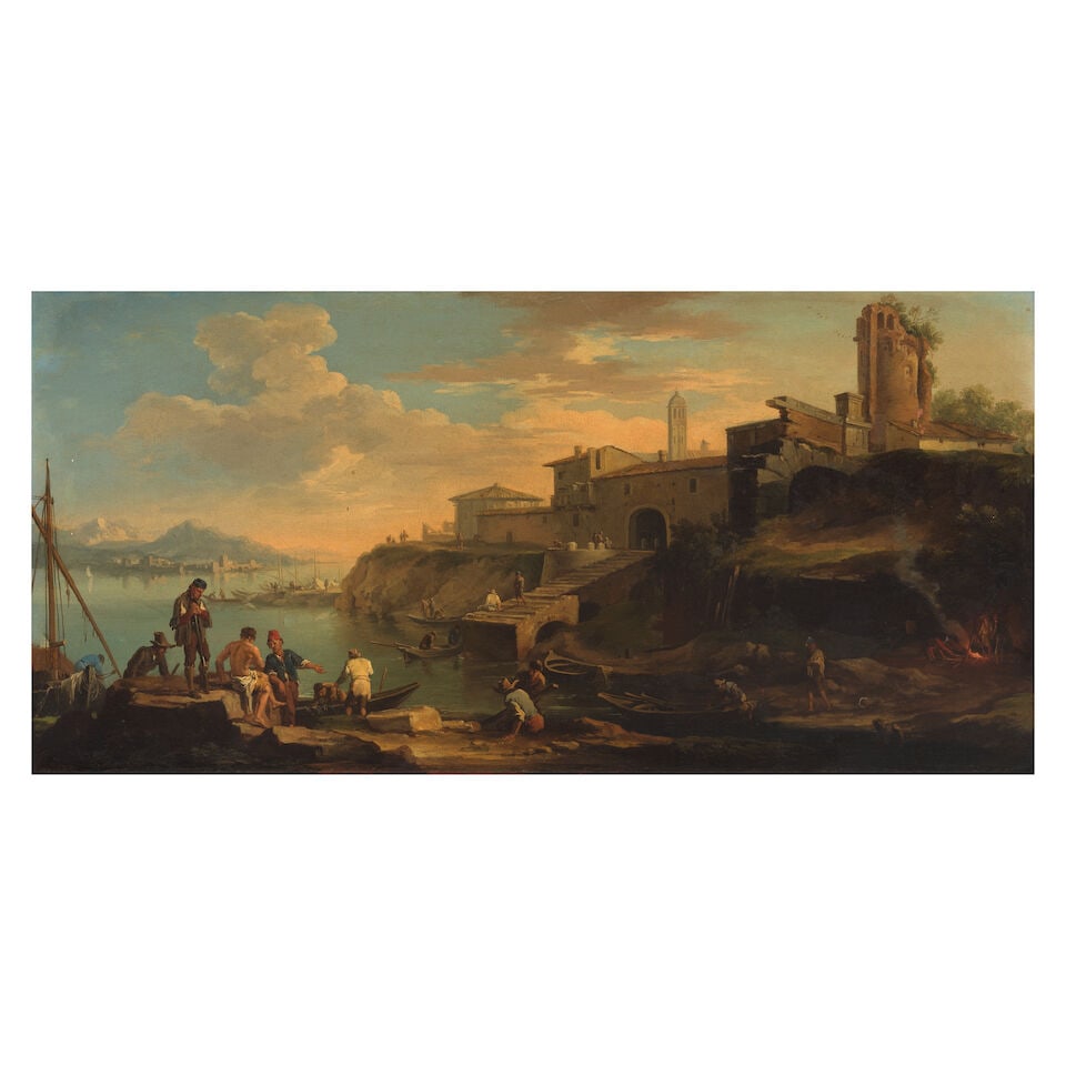 Circle of Jakob de Heusch (Utrecht 1657-1701 Amsterdam) A Mediterranean coastal scene with figur... (1 of 3)