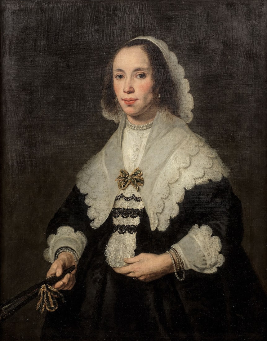 After Bartholomeus van der Helst, 19th Century Portrait of lady in a black satin dress, half-len... (1 of 3)