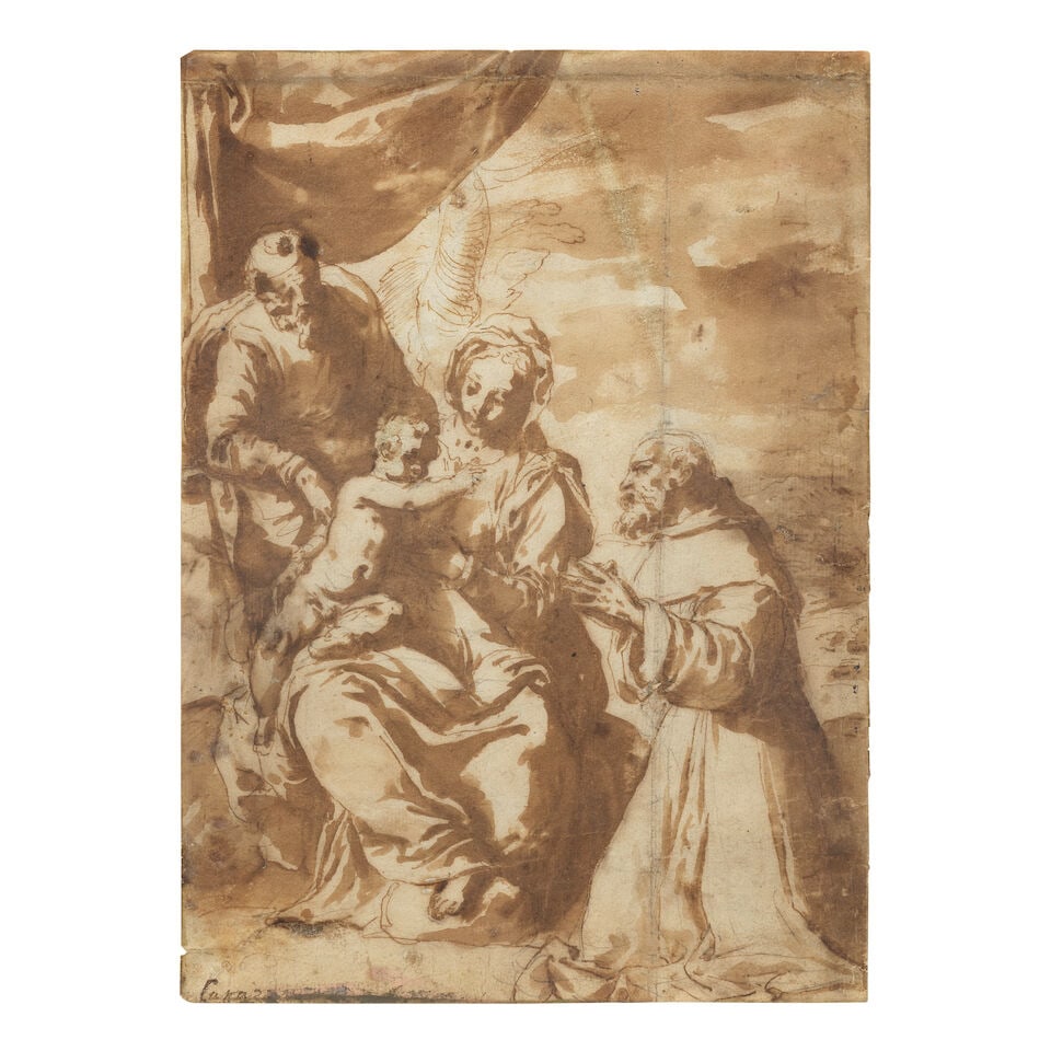 Attributed to Elisabetta Sirani (Bologna 1638-1665) The Holy Family with Saint Francis framed: 4... (1 of 3)