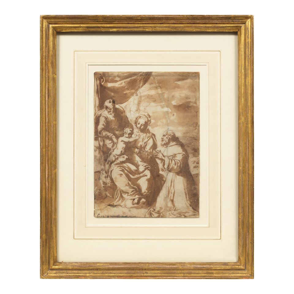 Attributed to Elisabetta Sirani (Bologna 1638-1665) The Holy Family with Saint Francis framed: 4... - 3