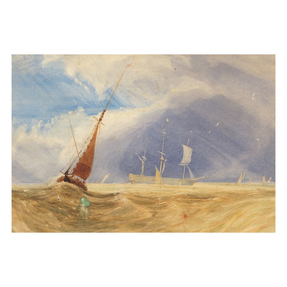 Miles Edmund Cotman (1810-1858 Norwich) Shipping in a breeze framed: 53.5 x 44cm (1 of 3)