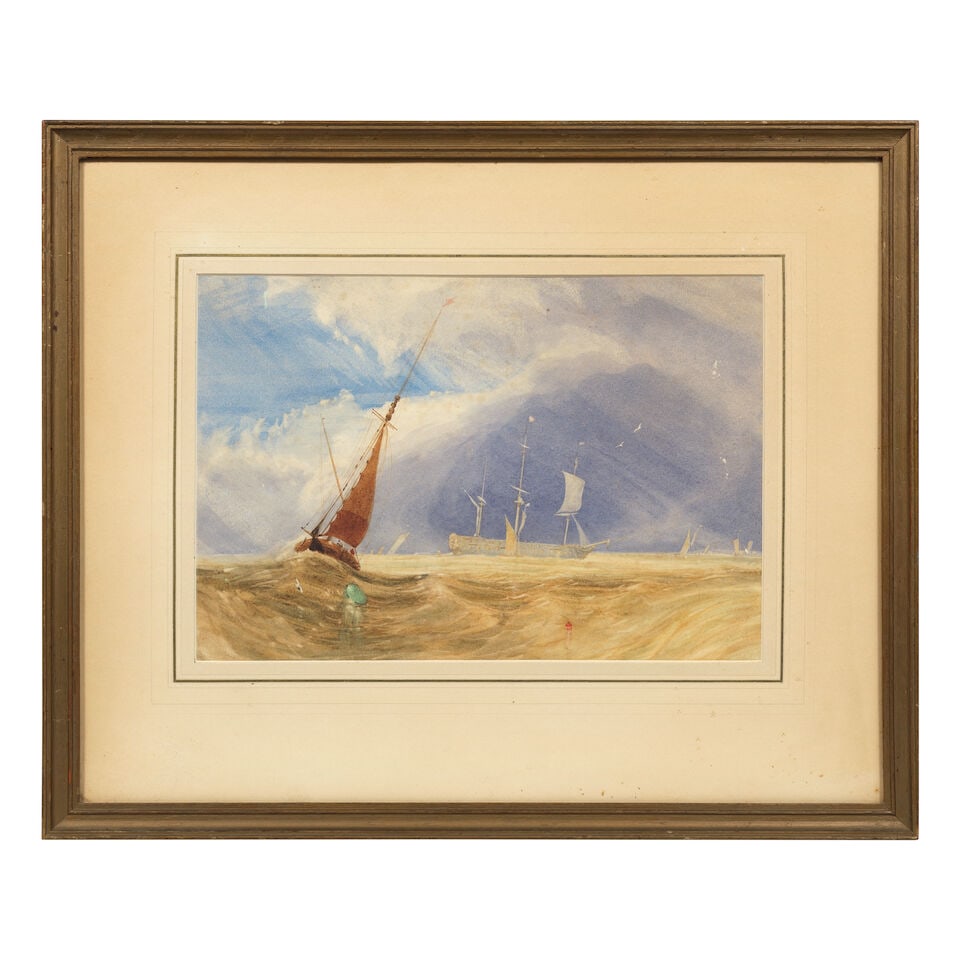 Miles Edmund Cotman (1810-1858 Norwich) Shipping in a breeze framed: 53.5 x 44cm - 3