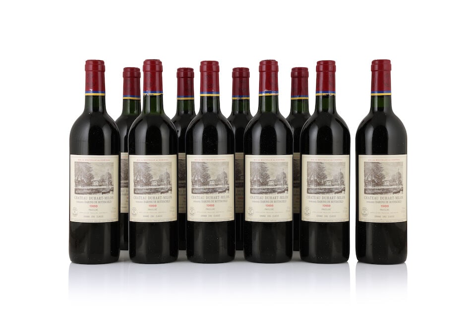 Château Duhart Milon, 1988 (10 x 750ml): Château Duhart Milon, 1988 (10 x 750ml) Region: Pauillac Fill Level: 3 very top shoulder Capsule: 2 lightly corroded capsules Label: lightly damp-affected & creased labels For further