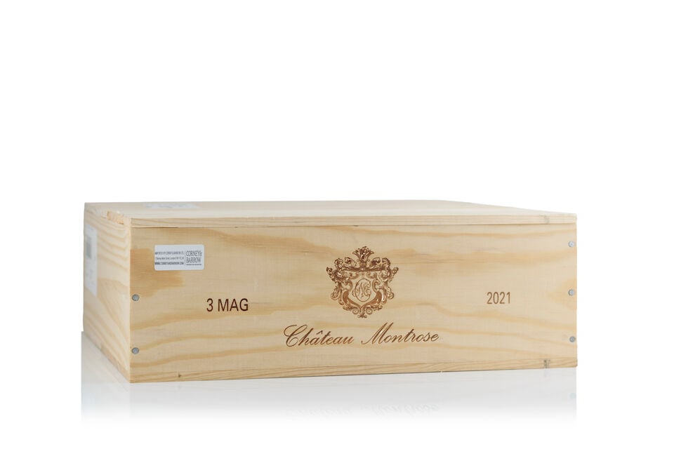 Château Montrose, 2021 (3 x 1500ml): Château Montrose, 2021 (3 x 1500ml) Region: St. Estèphe Packaging: original wooden case This lot is subject to the following lot symbols: Δ Δ VAT at the prevailing rate on Hammer