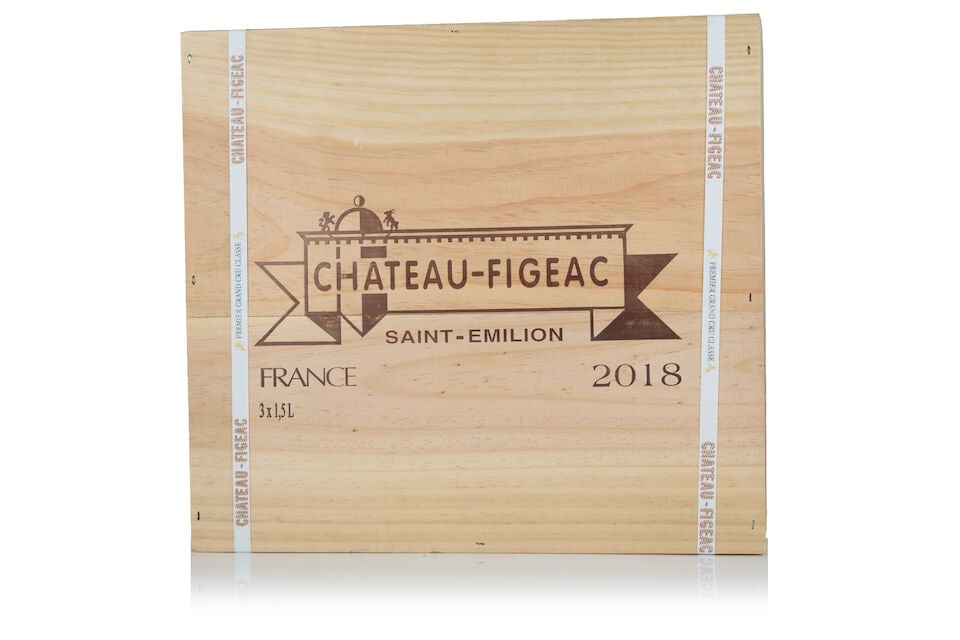 Château Figeac, 2018 (3 x 1500ml): Château Figeac, 2018 (3 x 1500ml) Region: St. Emilion Packaging: original wooden case This lot is subject to the following lot symbols: Δ Δ VAT at the prevailing rate on Hammer Price
