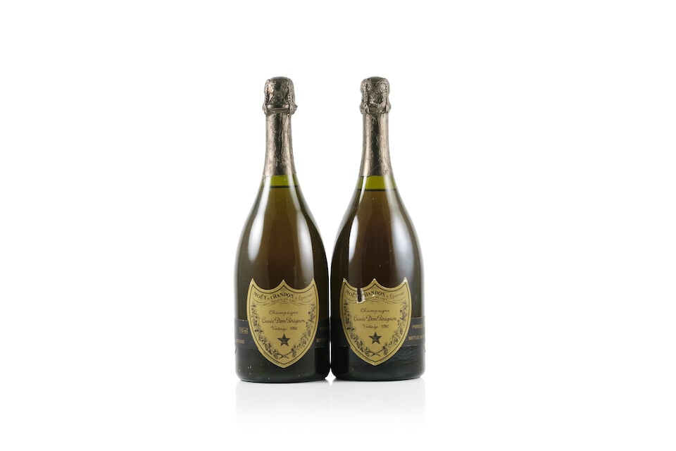 Dom Pérignon, 1980 (2 x 750ml): Dom Pérignon, 1980 (2 x 750ml) Region: Champagne Fill Level: 1cm & 1.5cm below base of foil Capsule: nicked foils Label: 1 scuffed label Lot to be sold without reserve. For further information on