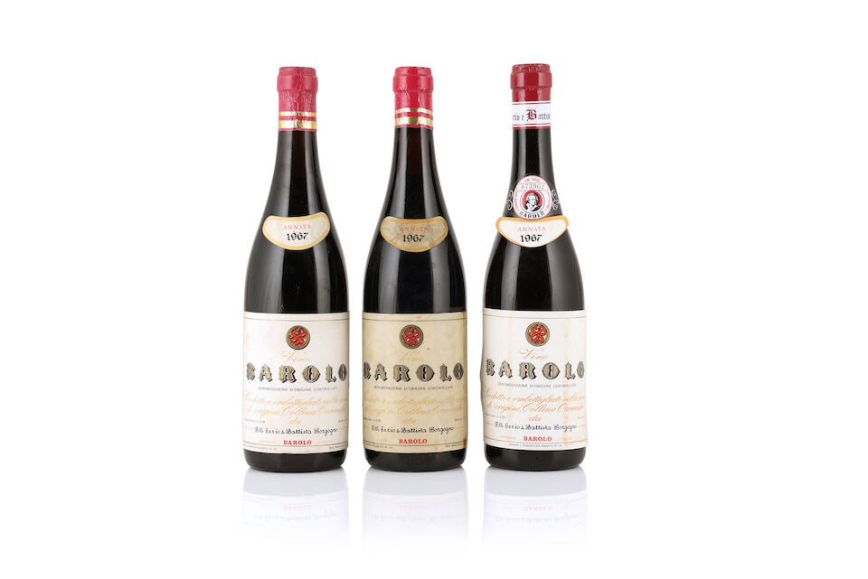 Fratelli Serio & Battista Borgogno, Barolo Cannubio, 1967 (3 x 750ml): Fratelli Serio & Battista Borgogno, Barolo Cannubio, 1967 (3 x 750ml) Region: Piedmont Fill Level: 2 at 3.5cm, 1 at 5.5cm Capsule: 1 torn Label: damp-stained and creased, 1 badly This lot is subject