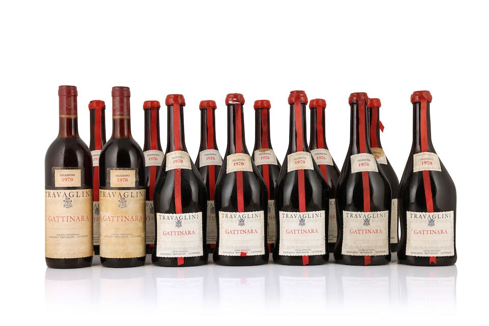 Travaglini, Gattinara Selezione, 1970 (7 x 750ml) Travaglini, Gattinara, 1976 (6 x 750ml): Travaglini, Gattinara Selezione, 1970 (7 x 750ml) Region: Piedmont Fill Level: base of neck Capsule: 4 cracked wax seals Label: lightly bin-soiled and damp-stained labels, 2 badly, 2 peeling and