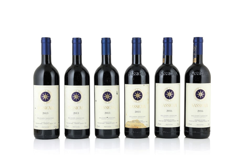 Sassicaia, 2013 (3 x 750ml) Sassicaia, 2014 (1 x 750ml) Sassicaia, 2016 (2 x 750ml): Sassicaia, 2013 (3 x 750ml) Region: Tuscany Label: bin-soiled & nicked labels Sassicaia, 2014 (1 x 750ml) Region: Tuscany Label: bin-soiled, stained & nicked Sassicaia, 2016 (2 x 750ml) Region: Tuscan
