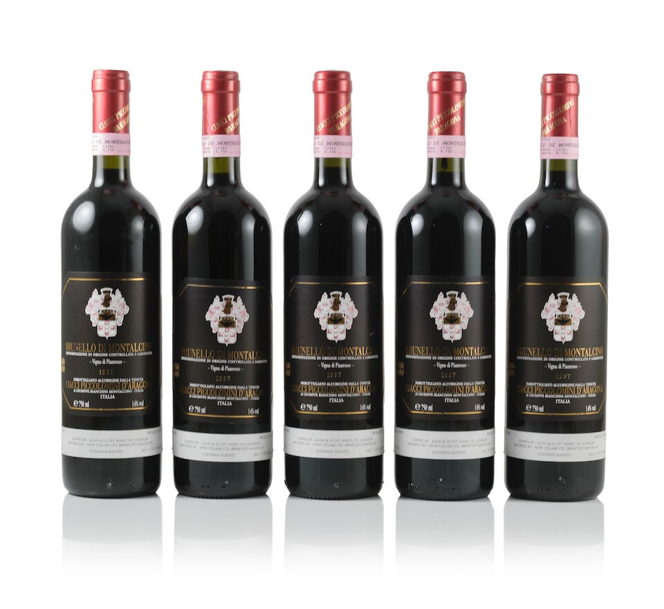 Ciacci Piccolomini d'Aragona, Brunello di Montalcino, Vigna di Pianrosso, 1997 (5 x 750ml): Ciacci Piccolomini d'Aragona, Brunello di Montalcino, Vigna di Pianrosso, 1997 (5 x 750ml) Region: Tuscany Capsule: slightly worn capsules Label: lightly worn labels Notes: Soutirage stickers & US