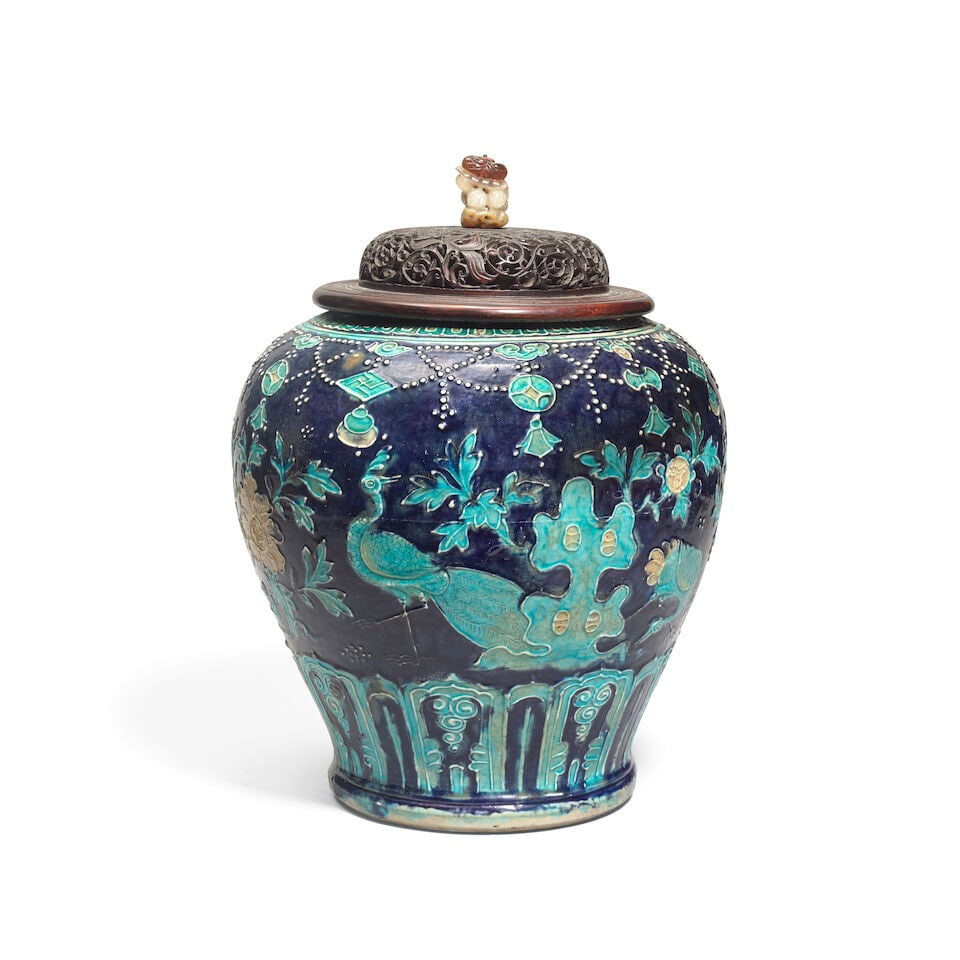 A FAHUA 'PEACOCK' JAR, GUAN Hongzhi, circa 1500 (2) (1 of 3)
