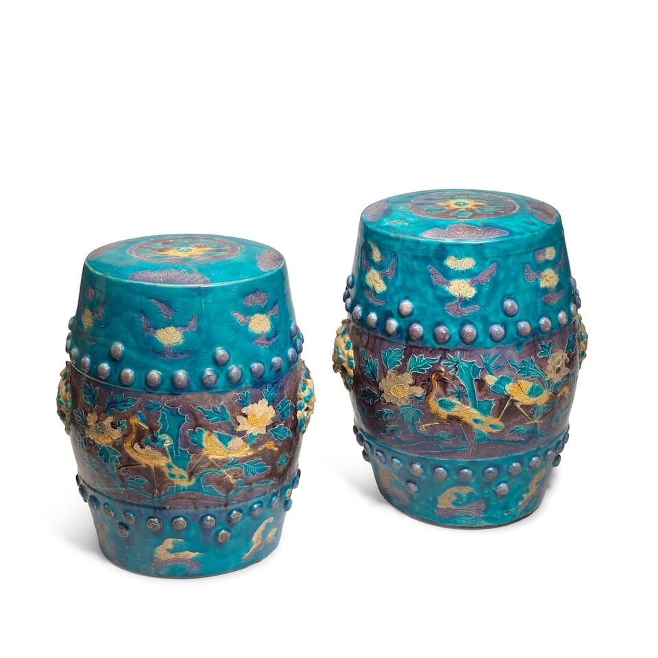 A PAIR OF FAHUA BARREL-SHAPED GARDEN STOOLS Ming Dynasty (2) (1 of 2)