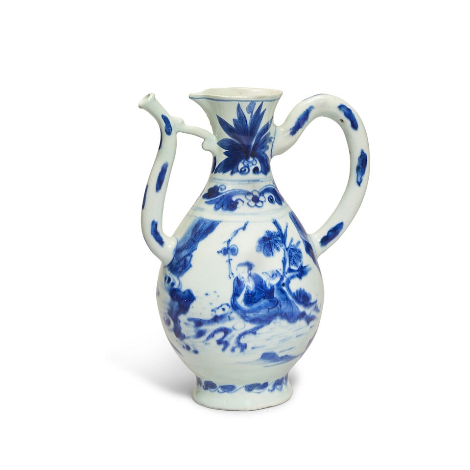 A BLUE AND WHITE 'IMMORTALS' EWER Chongzhen (1 of 2)