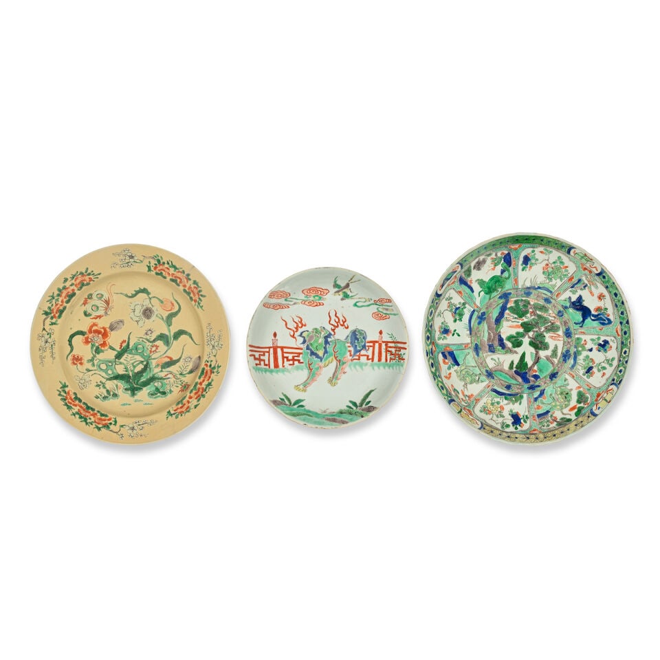 THREE FAMILLE VERTE DISHES Kangxi (3) (1 of 3)
