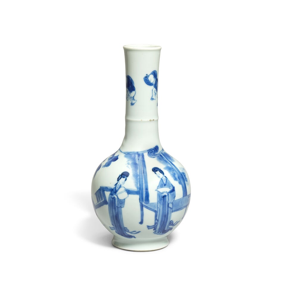 A BLUE AND WHITE 'LADY AND BOYS' BOTTLE VASE Chenghua four-character mark, Kangxi - 3