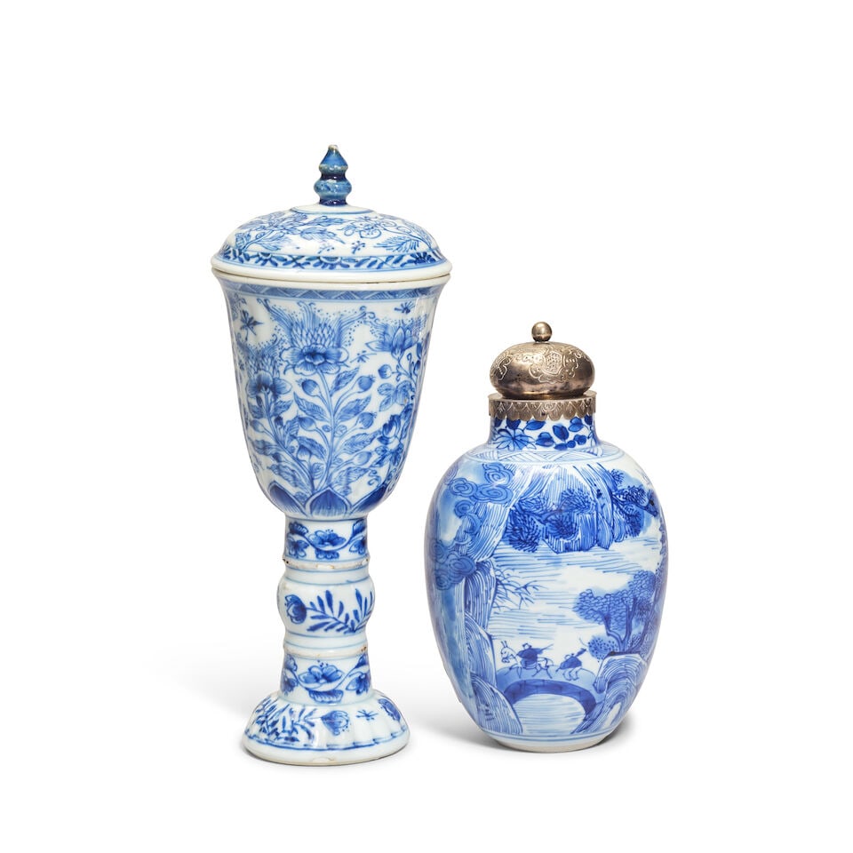 A SILVER-MOUNTED BLUE AND WHITE 'MASTER OF THE ROCKS' STYLE JAR AND A BLUE AND WHITE 'FLORAL' WI... - 2